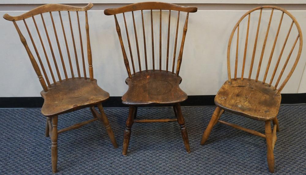 Appraisal: THREE WINDSOR STYLE FRUITWOOD ARMCHAIRSThree Windsor Style Fruitwood Armchairs