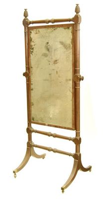 Appraisal: A Victorian mahogany cheval mirror with turned 'hive' finials and