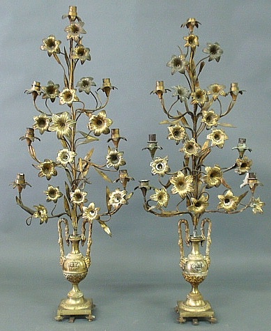 Appraisal: - Large pair of Italian brass and gilt metal seven-light