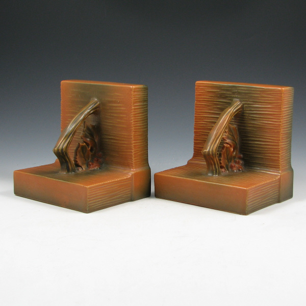 Appraisal: Roseville Bushberry Bookends Pair Pair of Roseville brown Bushberry bookends