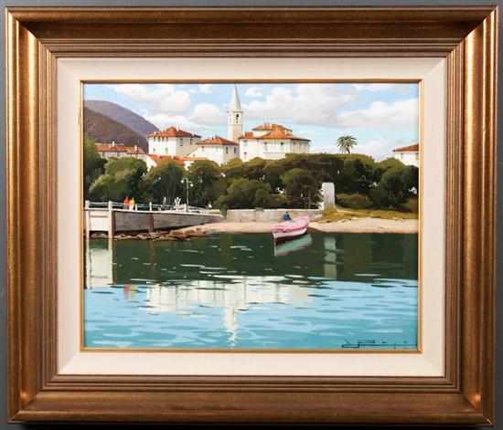 Appraisal: Ramon Pujol Boira Spanish - ''Fisherman Island Lago Maggiore'' oil