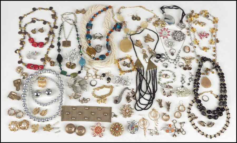 Appraisal: COLLECTION OF JEWELRY Including necklaces earclips brooches bracelets and shoe