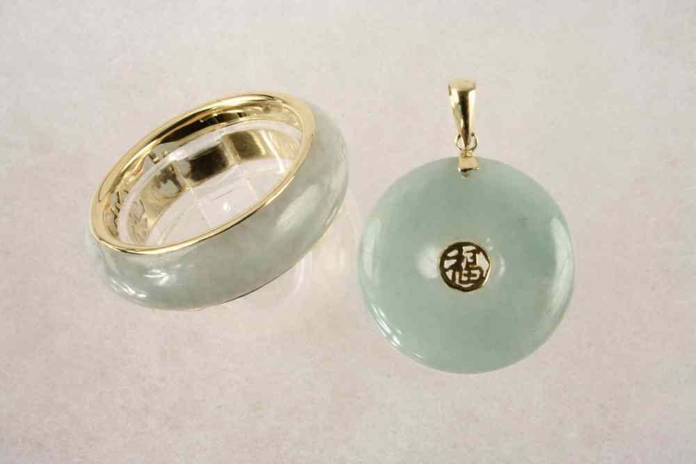 Appraisal: JADE LOT - Two piece lot of K yellow gold