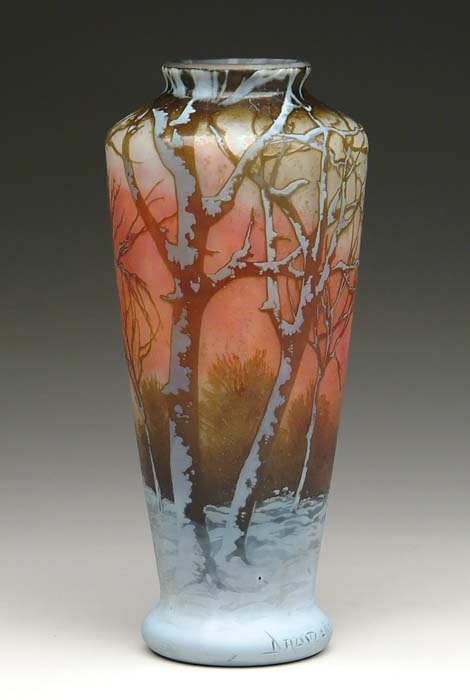 Appraisal: DAUM NANCY FIRE ICE VASE Spectacular cameo and enameled classic