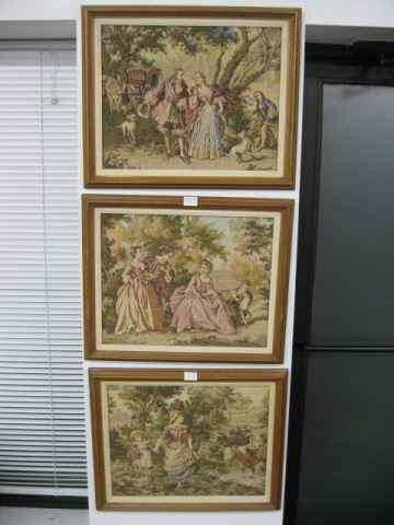 Appraisal: French Style Tapestries a trio framed individually period scenes