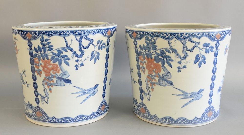 Appraisal: Pair of Chinese underglaze blue and copper red jardinieres painted