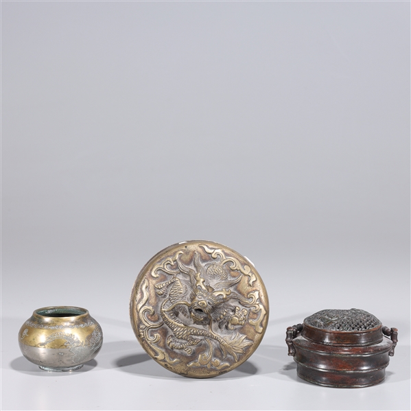 Appraisal: Group of three various Chinese metal objects including bronze brass