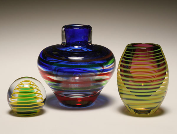 Appraisal: Lot of three studio art glass vases Tallest H Very