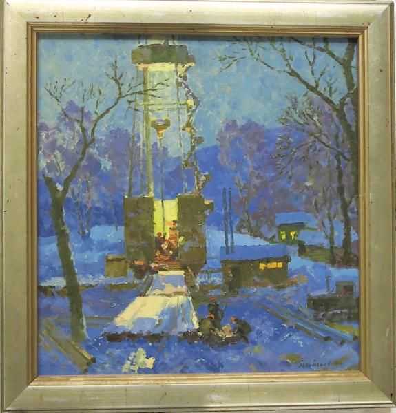 Appraisal: M USMANOV OIL ON BOARD Russian th century Drilling rig