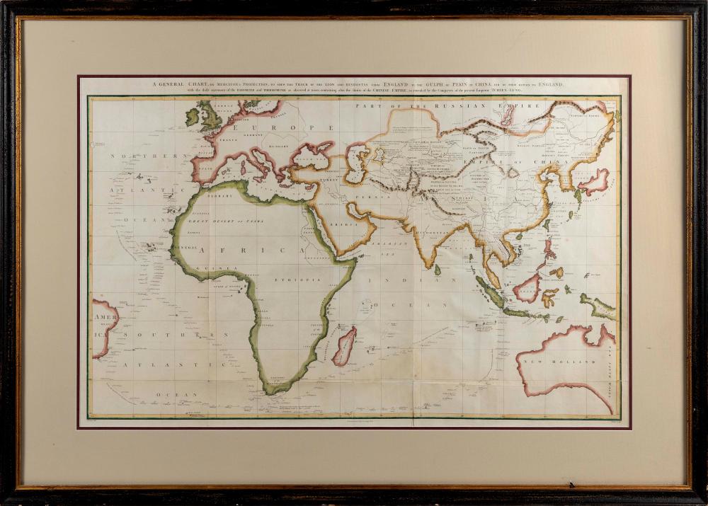 Appraisal: LARGE MAP TRACKING SHIPPING ROUTE BETWEEN ENGLAND AND CHINA X