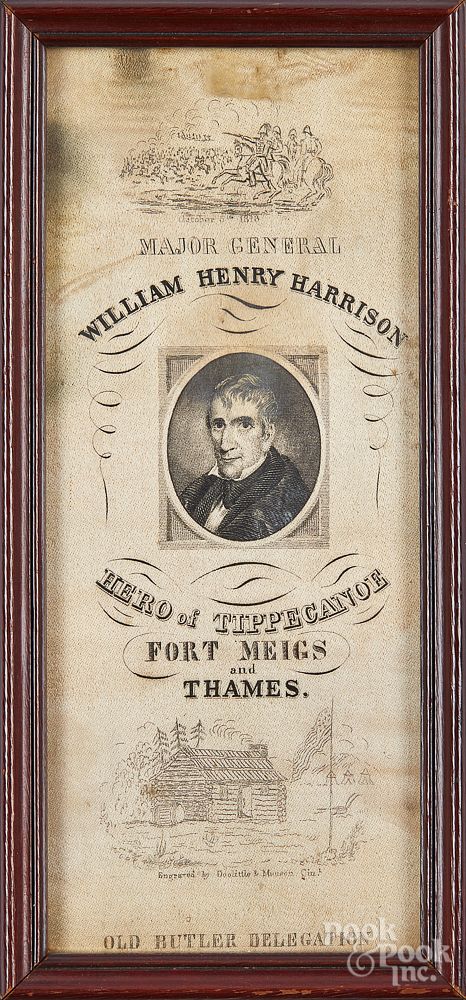 Appraisal: William Henry Harrison silk campaign ribbon William Henry Harrison silk