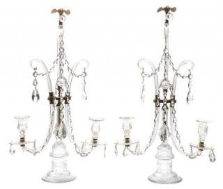 Appraisal: A Pair of English Molded and Cut Glass Two-Light Girandoles