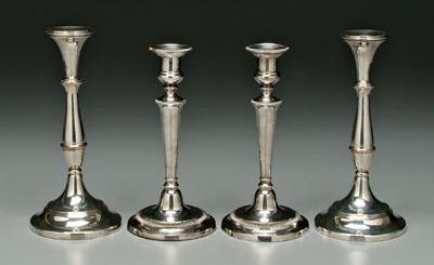 Appraisal: Four silver plated candlesticks one pair round drop stick reeded