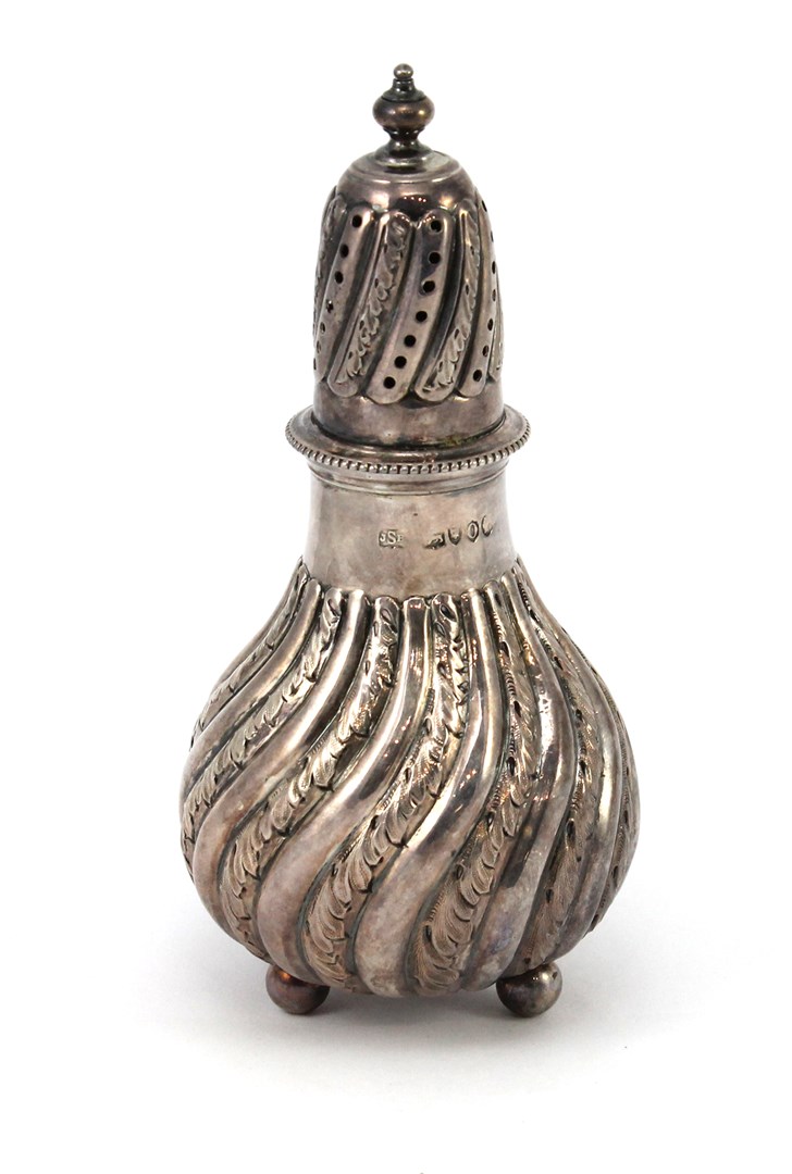 Appraisal: A Victorian silver sugar caster of pear shaped form with