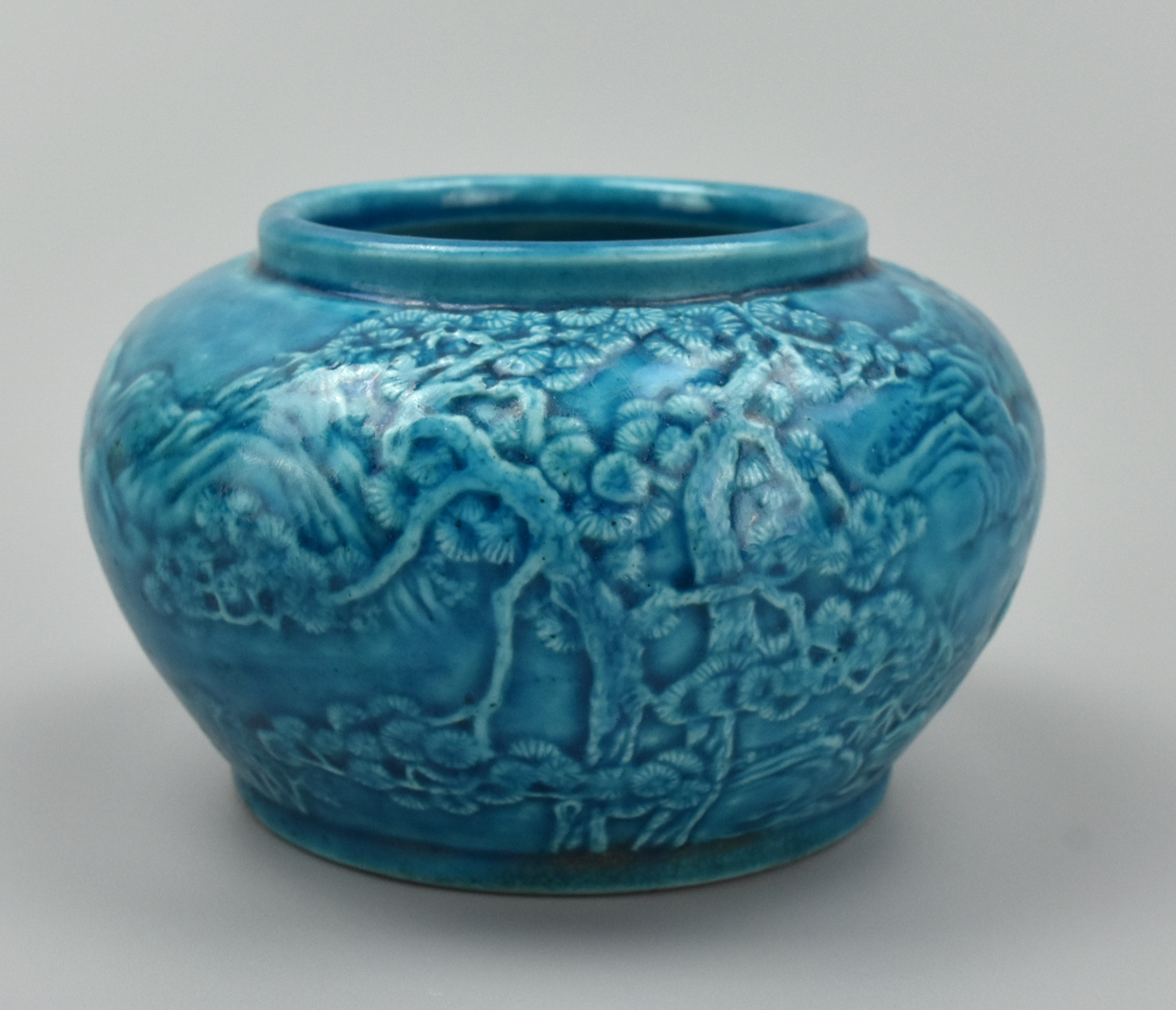 Appraisal: CHINESE PEACOCK BLUE GLAZED WATER POT TONGZHI P A Tongzhi