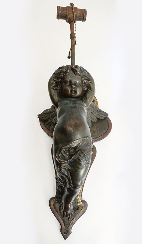 Appraisal: TH CENTURY BRONZE FIGURAL CHERUB WALL SCONCE Bronze figure of