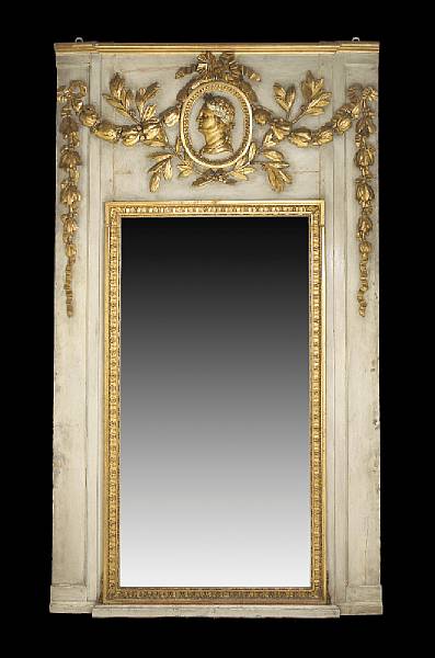 Appraisal: A Louis XVI parcel gilt painted trumeau mirror mid th