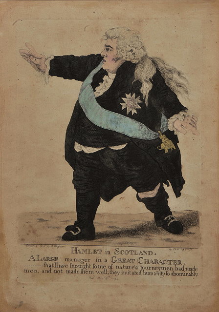 Appraisal: A LATE TH CENTURY HAND COLOURED CARTOON after Dighton 'Hamlet