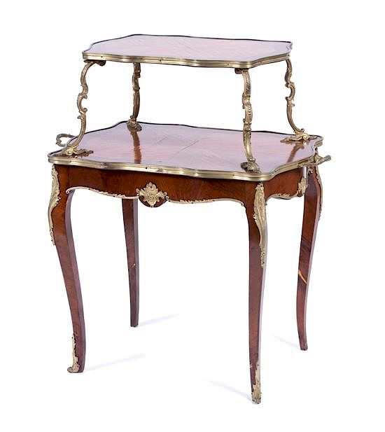 Appraisal: A Louis XV Style Gilt Bronze Mounted Tulipwood Two-Tier Tea