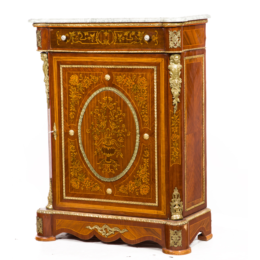 Appraisal: LOUIS XVI STYLE PENWORK KINGWOOD COMMODE Louis XVI style penwork