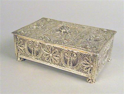 Appraisal: Persian silver filigree box The rectangular box with flower and