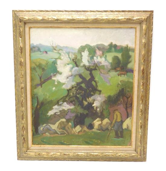 Appraisal: Attributed to George Davidson Polish-American - oil on Masonite depicting