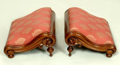 Appraisal: A PAIR OF VICTORIAN MAHOGANY FOOT STOOLS of oblong scroll