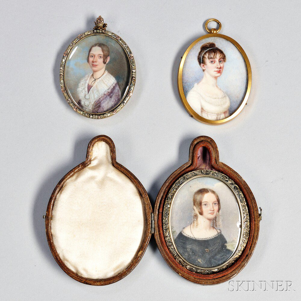 Appraisal: Three Portrait Miniatures of Women America and England early th