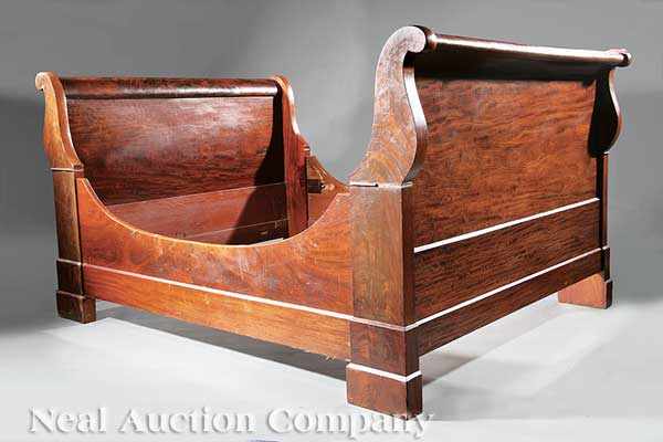 Appraisal: An American Classical Mahogany Sleigh Bed c New York scrolled