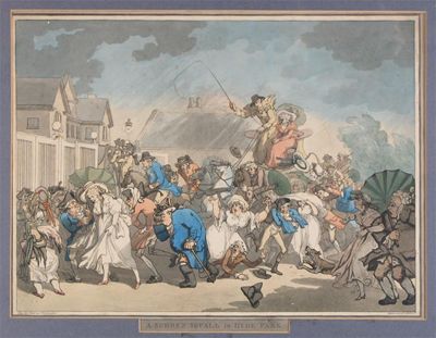 Appraisal: Thomas Rowlandson - A sudden squall in Hyde Park Etching