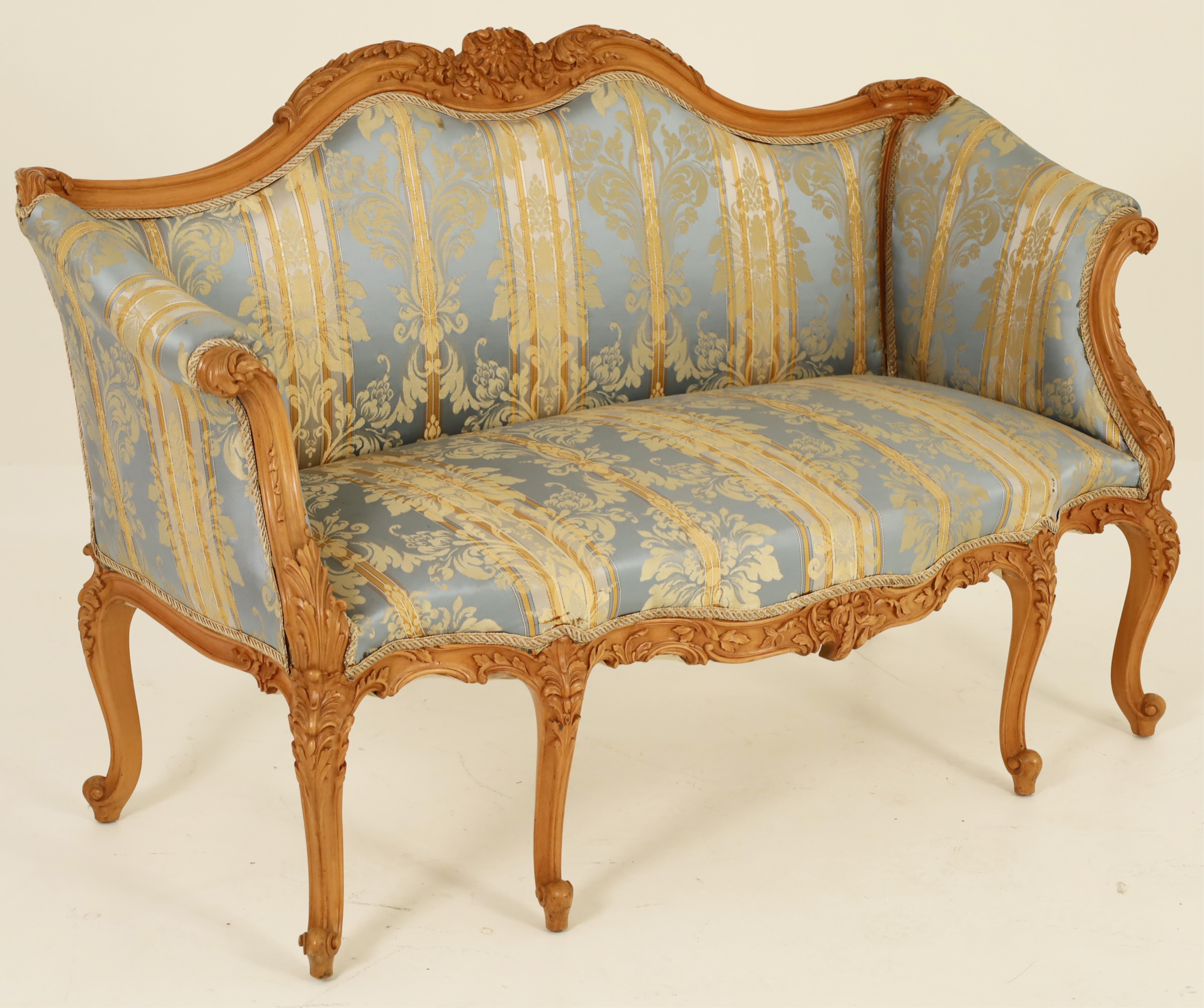 Appraisal: LOUIS XV STYLE PICKLED WALNUT SETTEE Louis XV style pickled