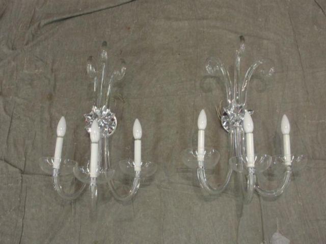 Appraisal: Pair of Midcentury Arm Glass Sconces with Chrome Brass Mounting