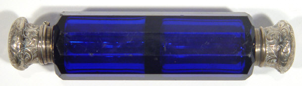 Appraisal: Bristol Blue cut glass twin divisional scent bottle with chased