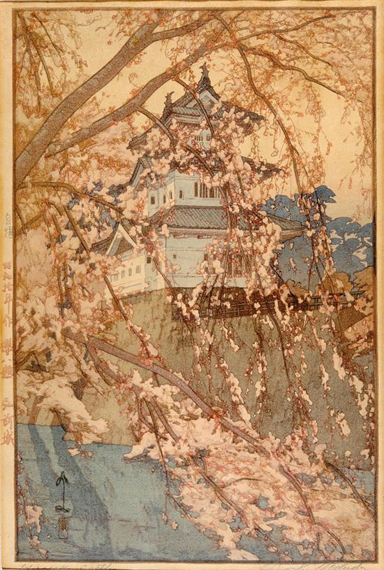 Appraisal: Hiroshi Yoshida Japanese - HIROSAKI CASTLE woodcut framed titled signed