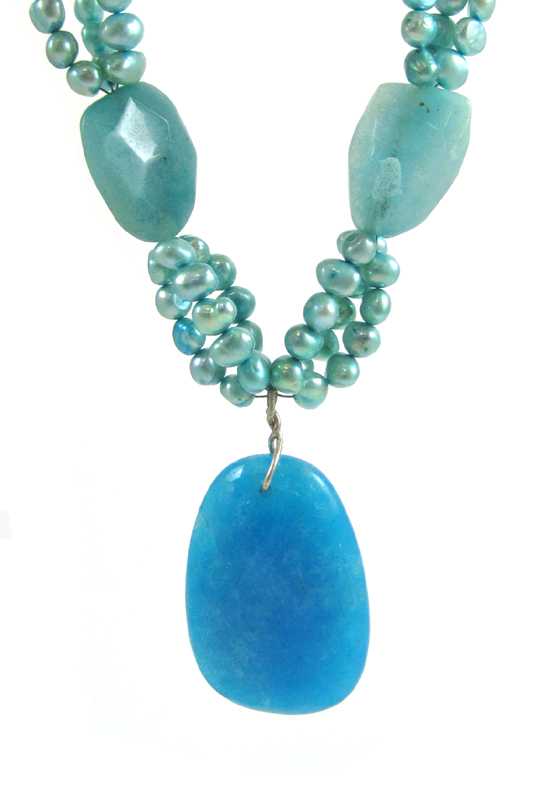 Appraisal: BLUE AVENTURINE AND PEARL NECKLACE measuring inches in length and