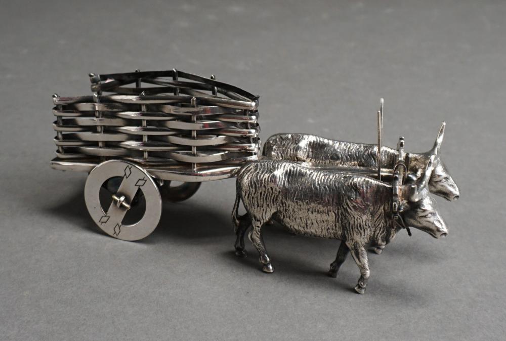 Appraisal: Wallace Silverplate Cart and Pair of Oxen L cart in