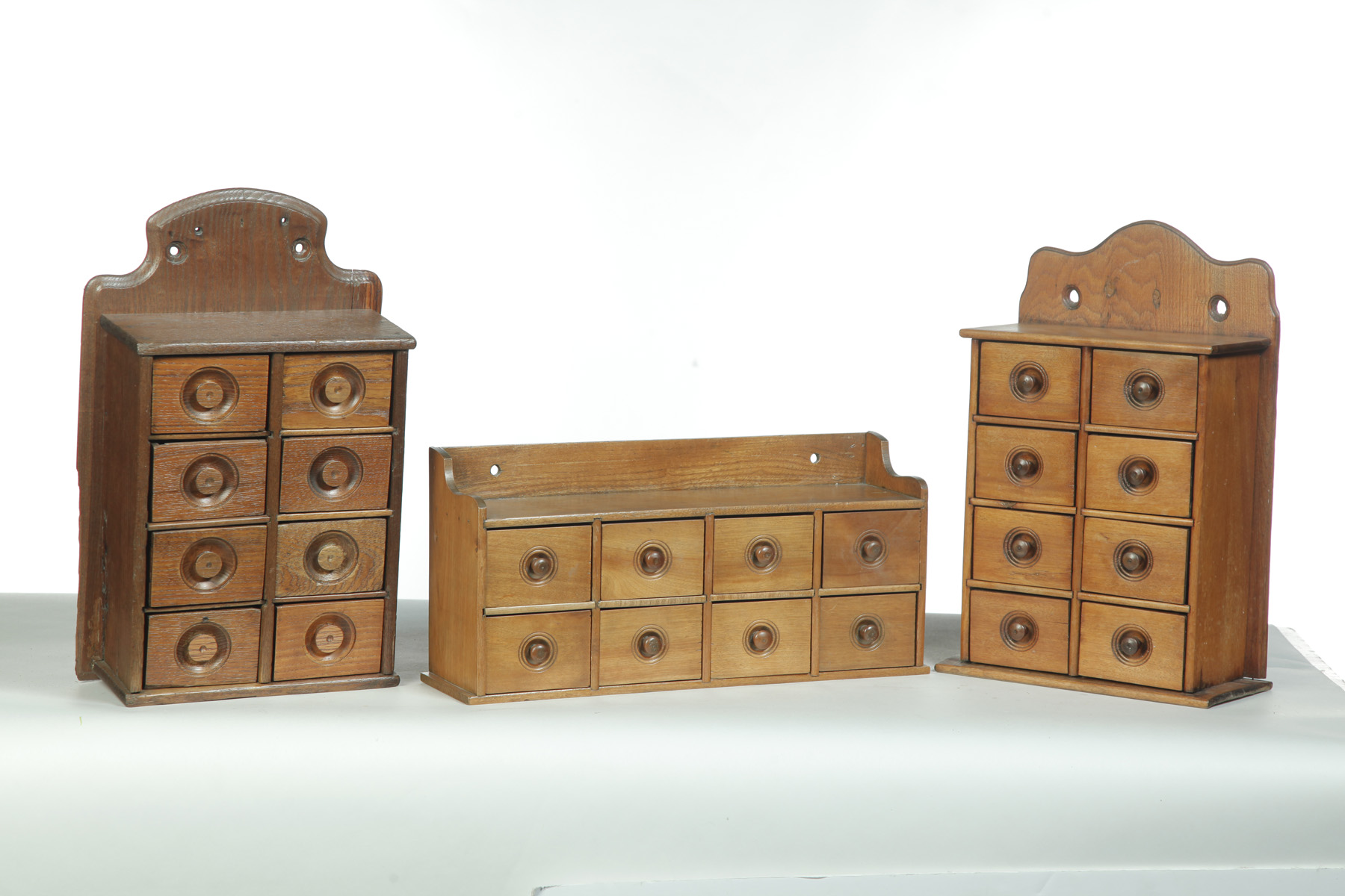 Appraisal: THREE HANGING SPICE CABINETS American st quarter- th century mixed