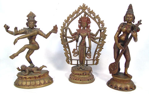 Appraisal: GROUP OF BRONZE HINDU FIGURES Each approx ''h Lehner Estate