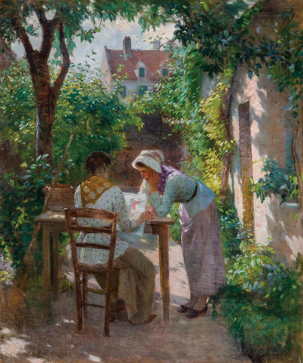 Appraisal: FRANK C PENFOLD American - Conversation in the Garden oil