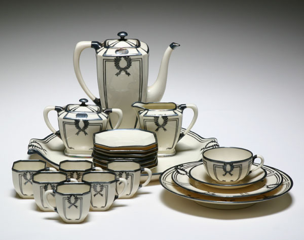 Appraisal: Belleek laurel wreath silver overlay dessert set pc Coffee pot