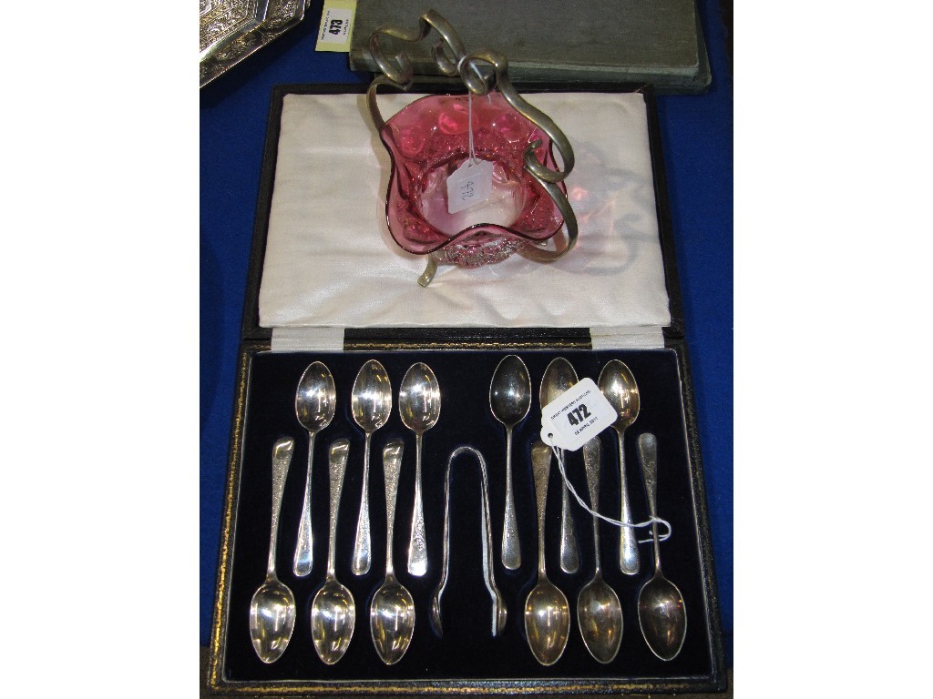 Appraisal: Lot comprising cased EP spoon set and a cranberry glass