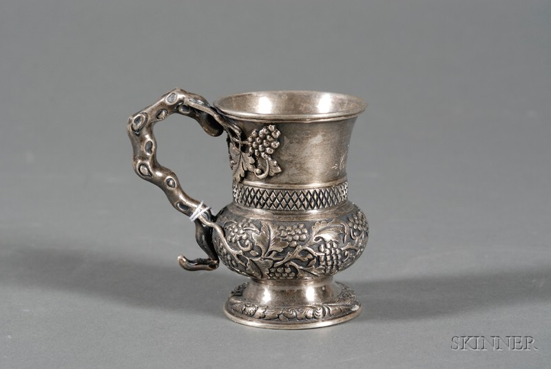 Appraisal: Coin Silver Mug mid th century unmarked thistle shaped with