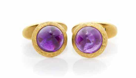 Appraisal: A Pair of Karat Yellow Gold and Amethyst Cufflinks containing