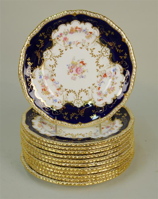 Appraisal: SET OF TWELVE MINTONS COBALT GILT AND FLORAL DECORATED DINNER