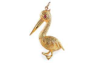 Appraisal: A Pelican Pendant with Ruby Eye Charming standing pelican pendant