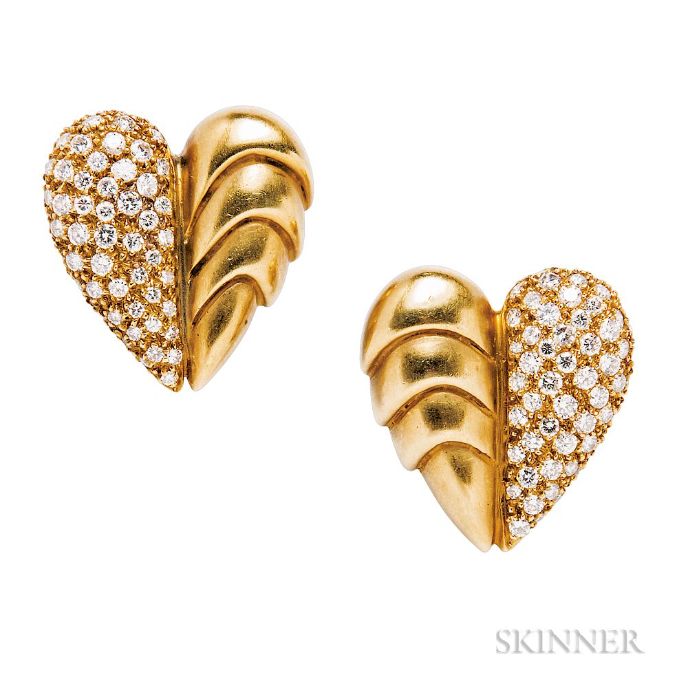 Appraisal: kt Gold and Diamond Heart Earclips Vahe Naltchayan kt Gold