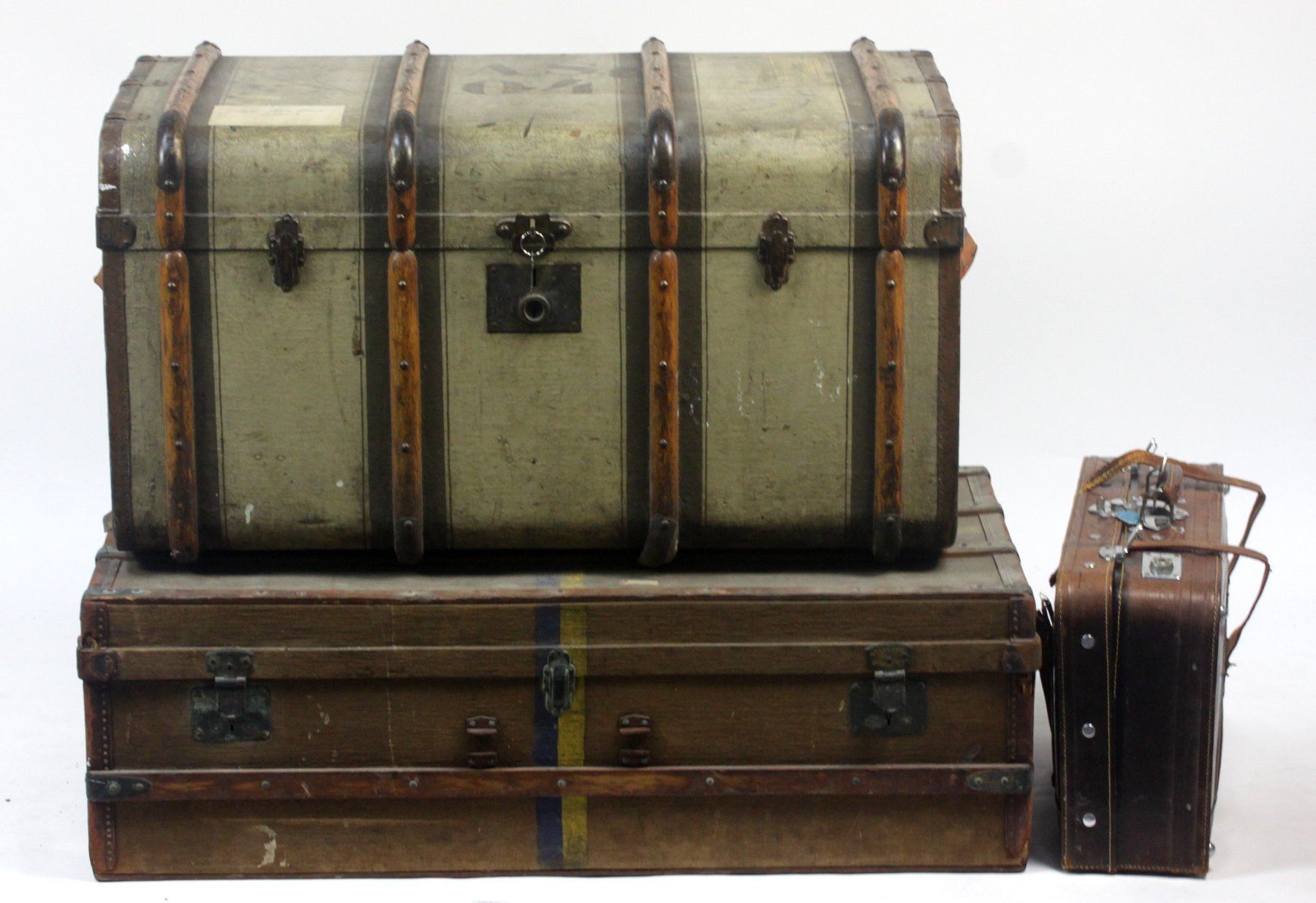 Appraisal: A painted German trunk with fitted trays another trunk and