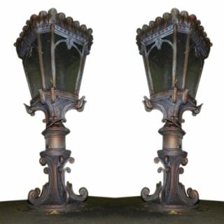 Appraisal: Pair of Cast Iron or Bronze Lanterns Pair of cast