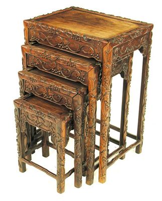 Appraisal: A Chinese carved hardwood quartetto nest of tables the rectangular