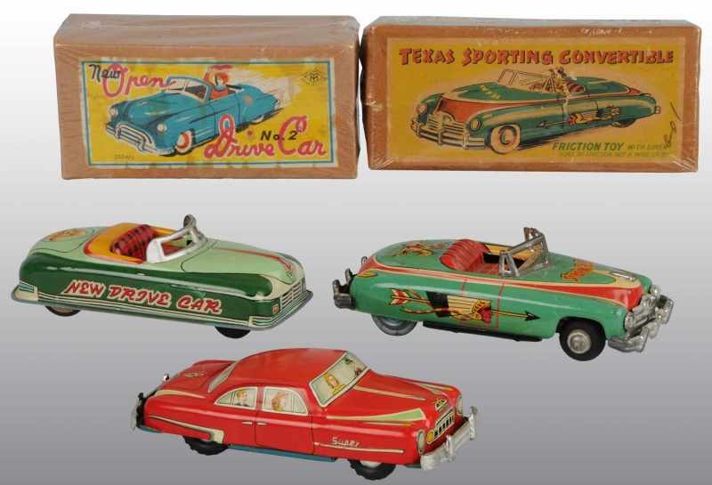 Appraisal: Lot of Tin Litho Automobile Friction Toys Description Japanese Working